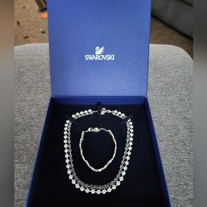 Swarovski Crystal Hot Narrow Double Collar Necklace Grey Silver